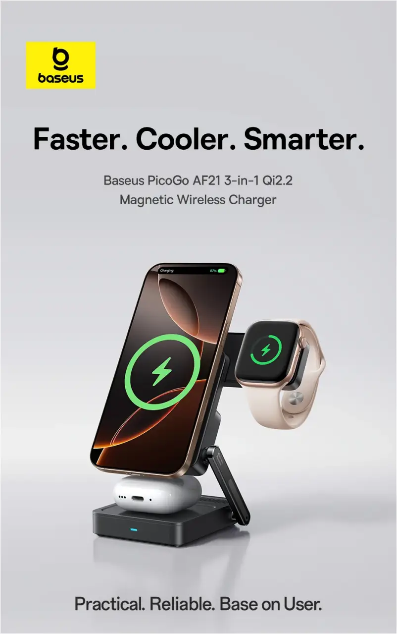 Baseus PicoGo AF21 3-in-1 Qi2.2 wireless charger design