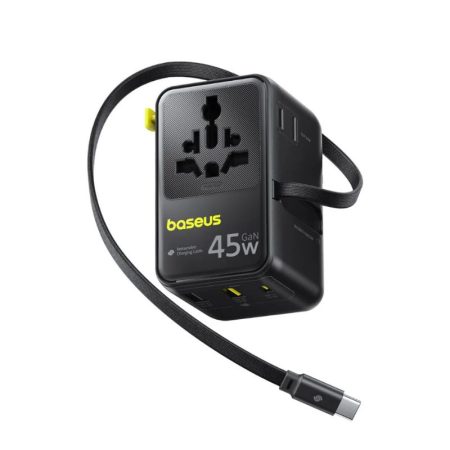 Baseus PicoGo AG11 45W GaN Universal Travel Adapter with Retractable Cable