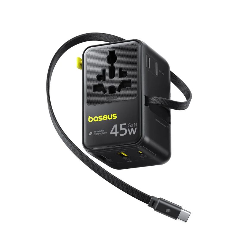 Baseus PicoGo AG11 45W GaN Universal Travel Adapter with Retractable Cable