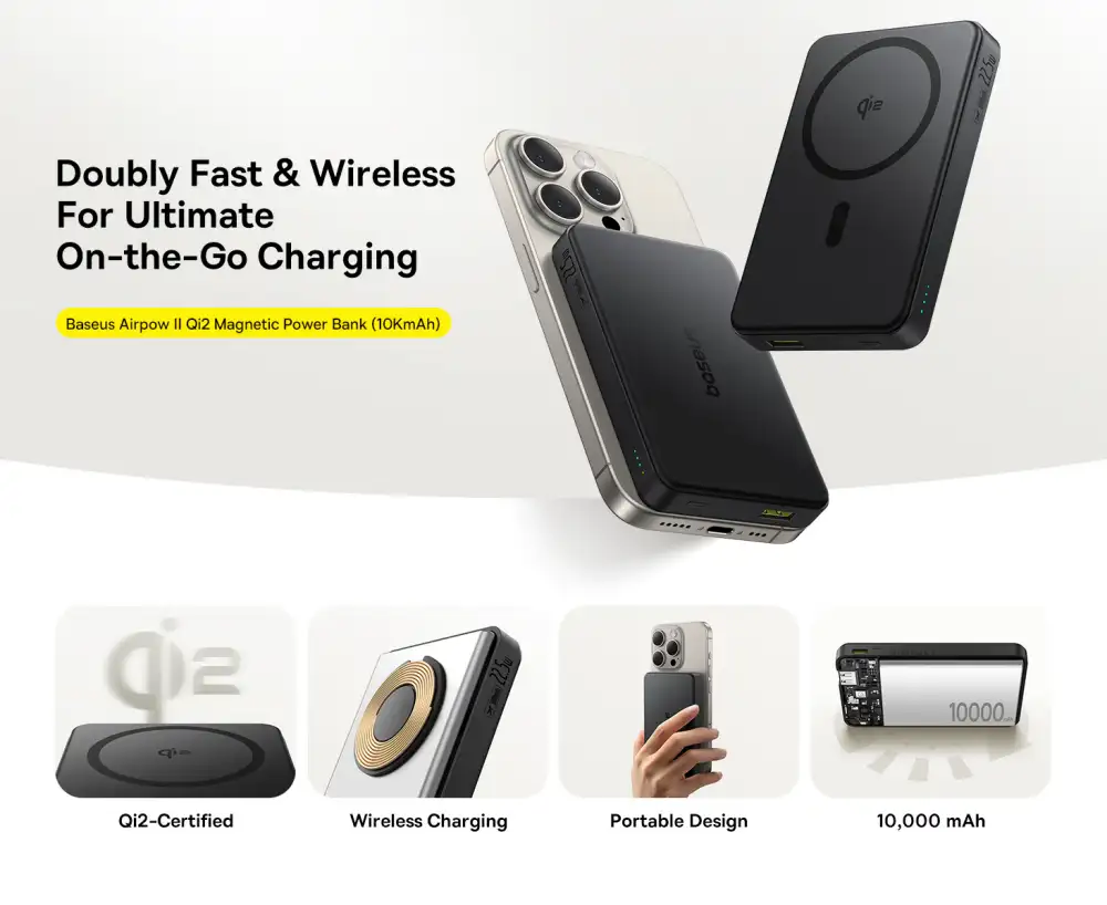 Baseus Qi2 10000mAh magnetic wireless power bank slim portable design