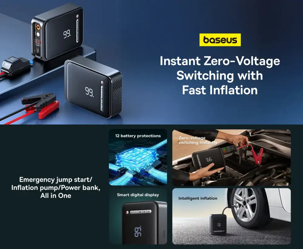 Baseus 2 in 1 Super Energy 1000A Jump Starter with Tire Inflator Price in Bangladesh Features