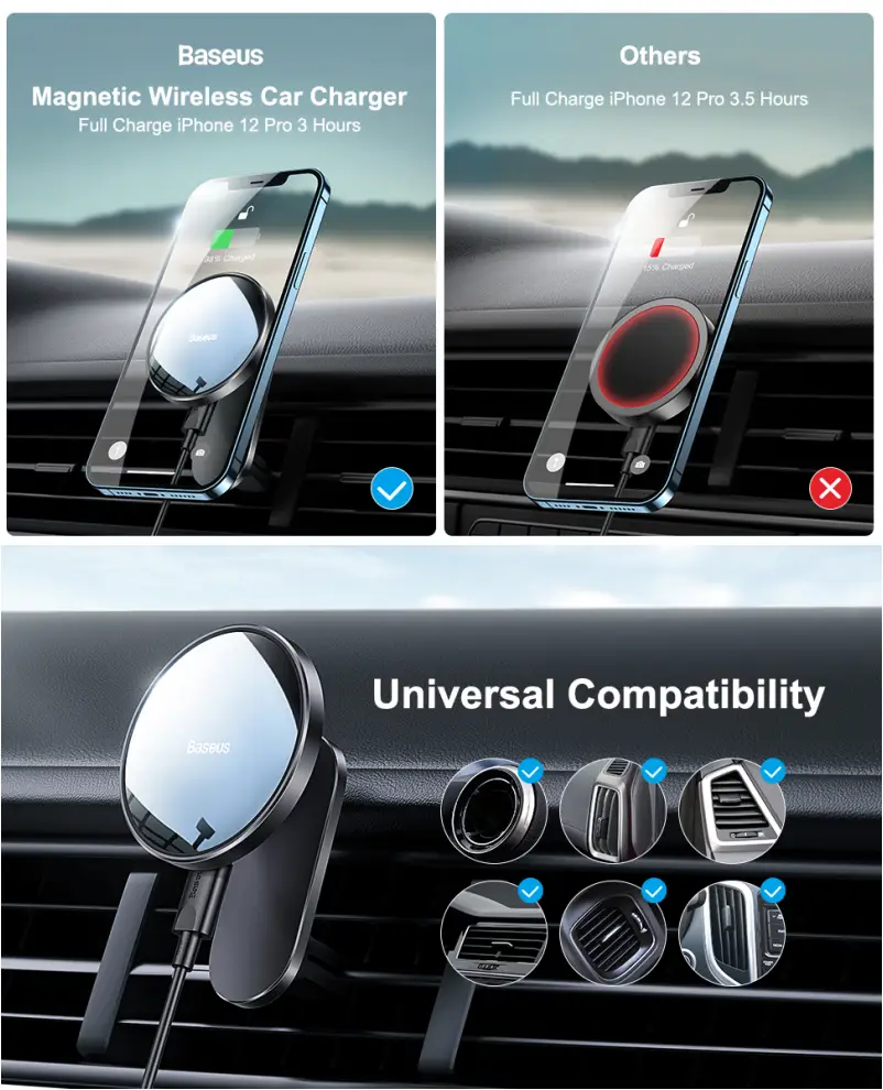 Baseus WXJN-01 15W wireless car charger mount compact design