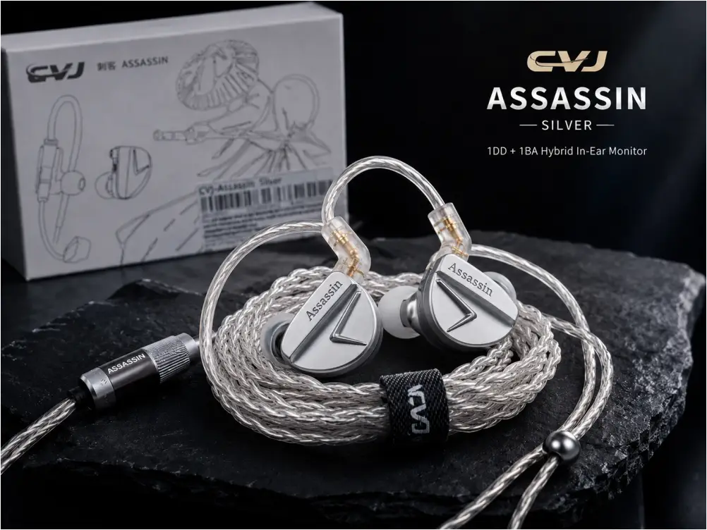 CVJ Assassin esports earphones premium silver design