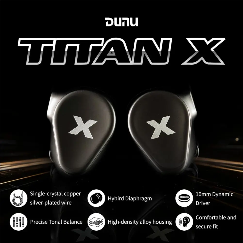 DUNU Titan X 10mm Dynamic Driver IEM metal housing and detachable cable