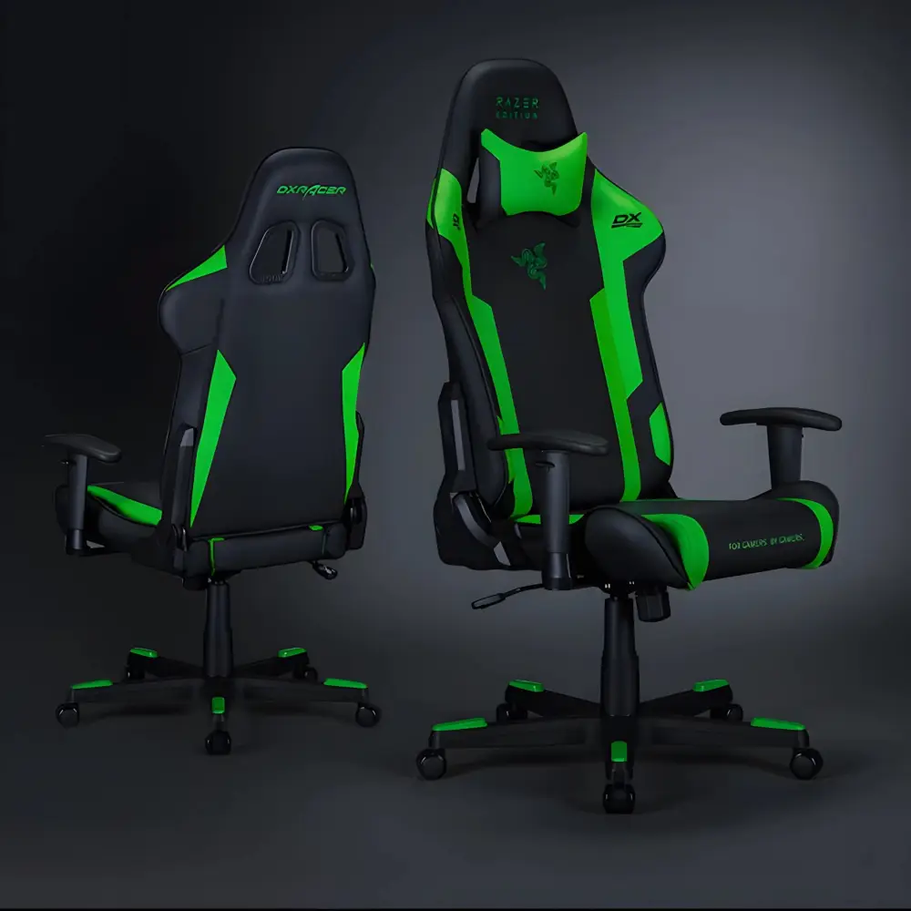 DXRacer Razer Special Edition Gaming Chair GC-R188-NE-Y3-329 in Black and Green with 180° Recline and 3D Adjustable Armrests