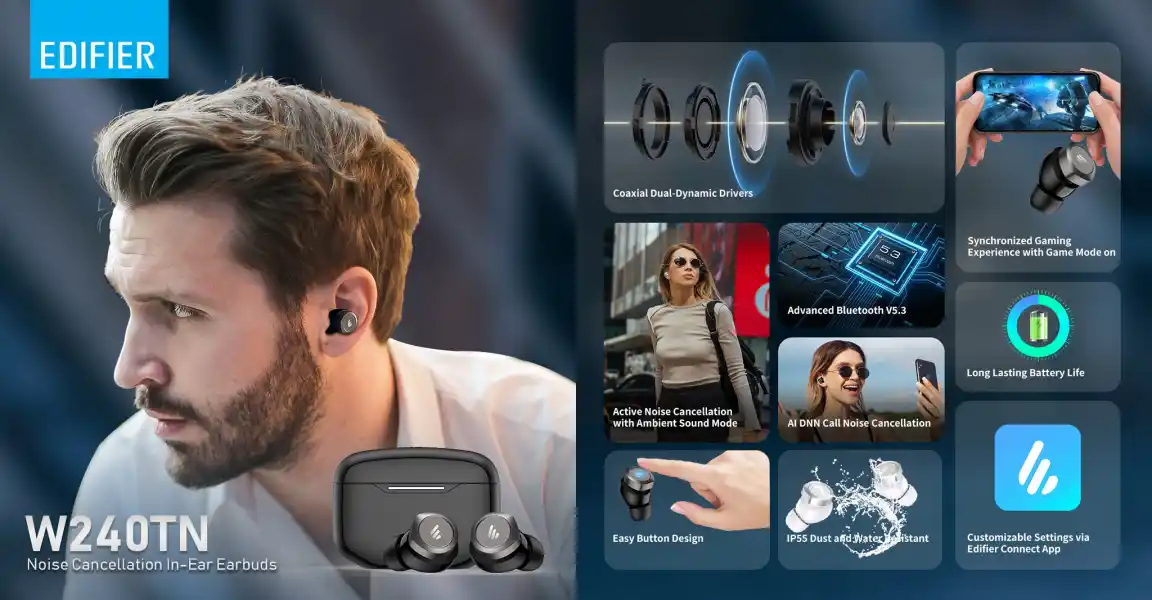 Edifier W240TN True Wireless Noise Cancellation In-Ear Earbuds