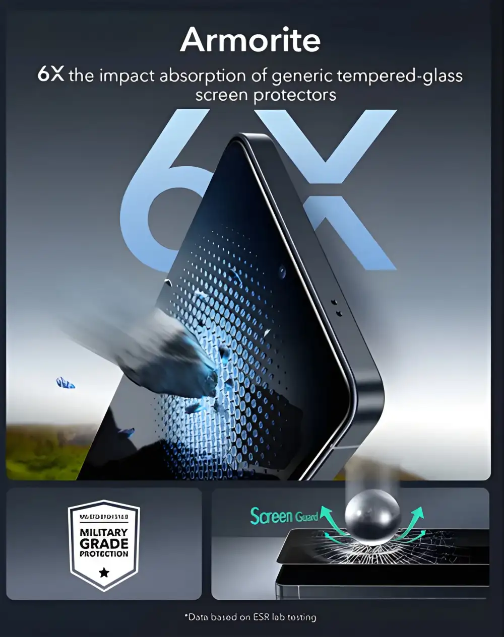 ESR Armorite tempered glass protector durability detail