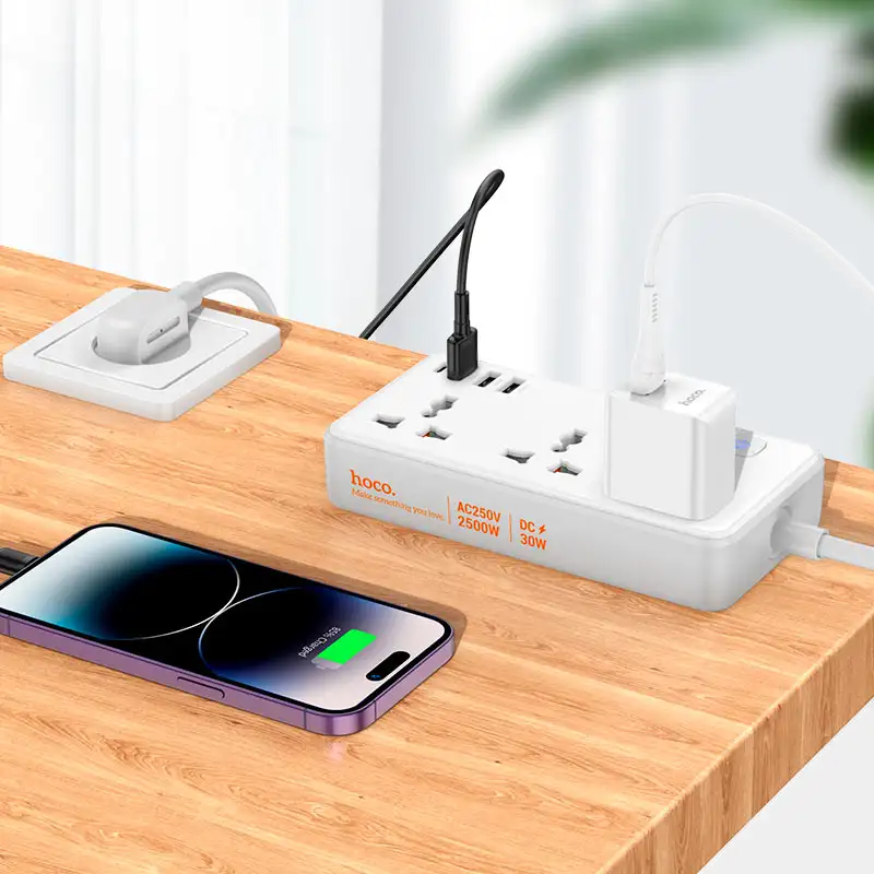 hoco AC8A Storm 3-position Socket with PD30W+3USB Port