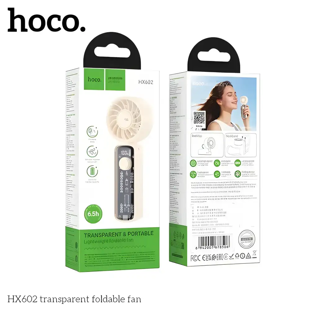 HOCO HX602 handheld folding fan in use outdoor cooling