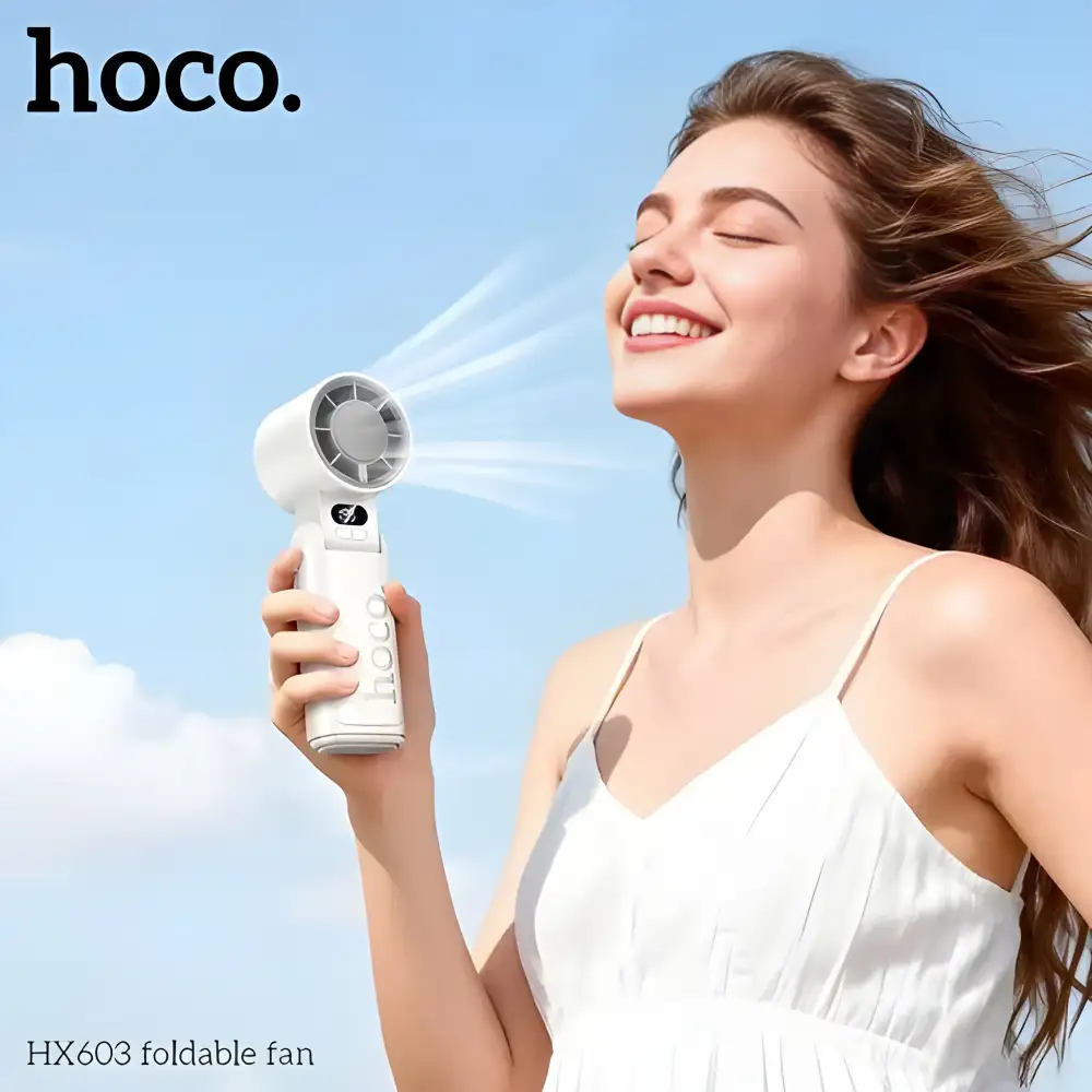 HOCO HX603 rechargeable handheld fan usb charging port detail