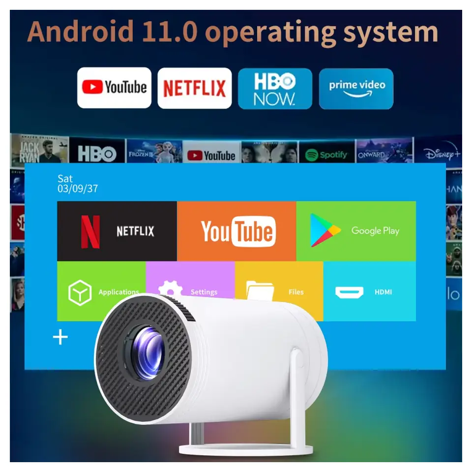 HY300 Android 11 Smart Mini Projector with Netflix YouTube Prime Video and Google Play Support