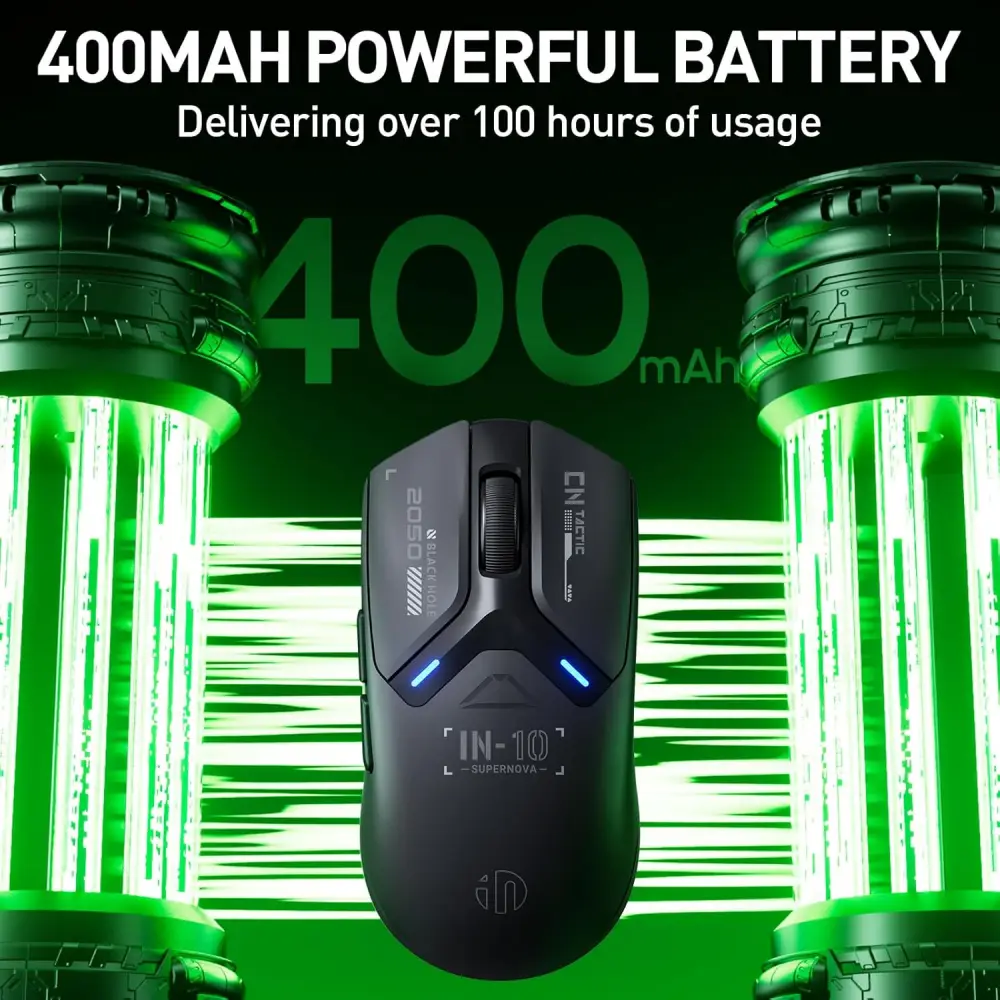 Inphic IN10P wireless gaming mouse button layout and precision scroll wheel