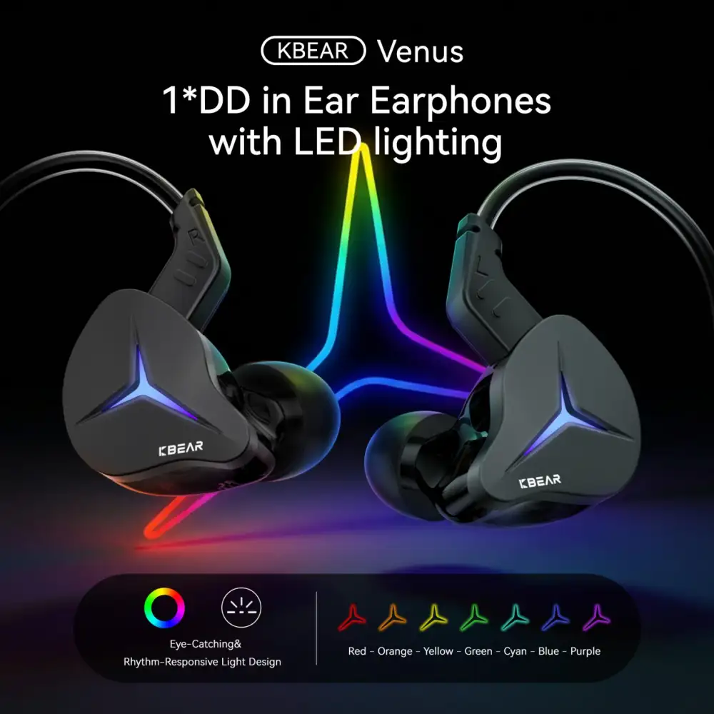 KBEAR Venus LED lighting in ear earphones stylish transparent earphone design