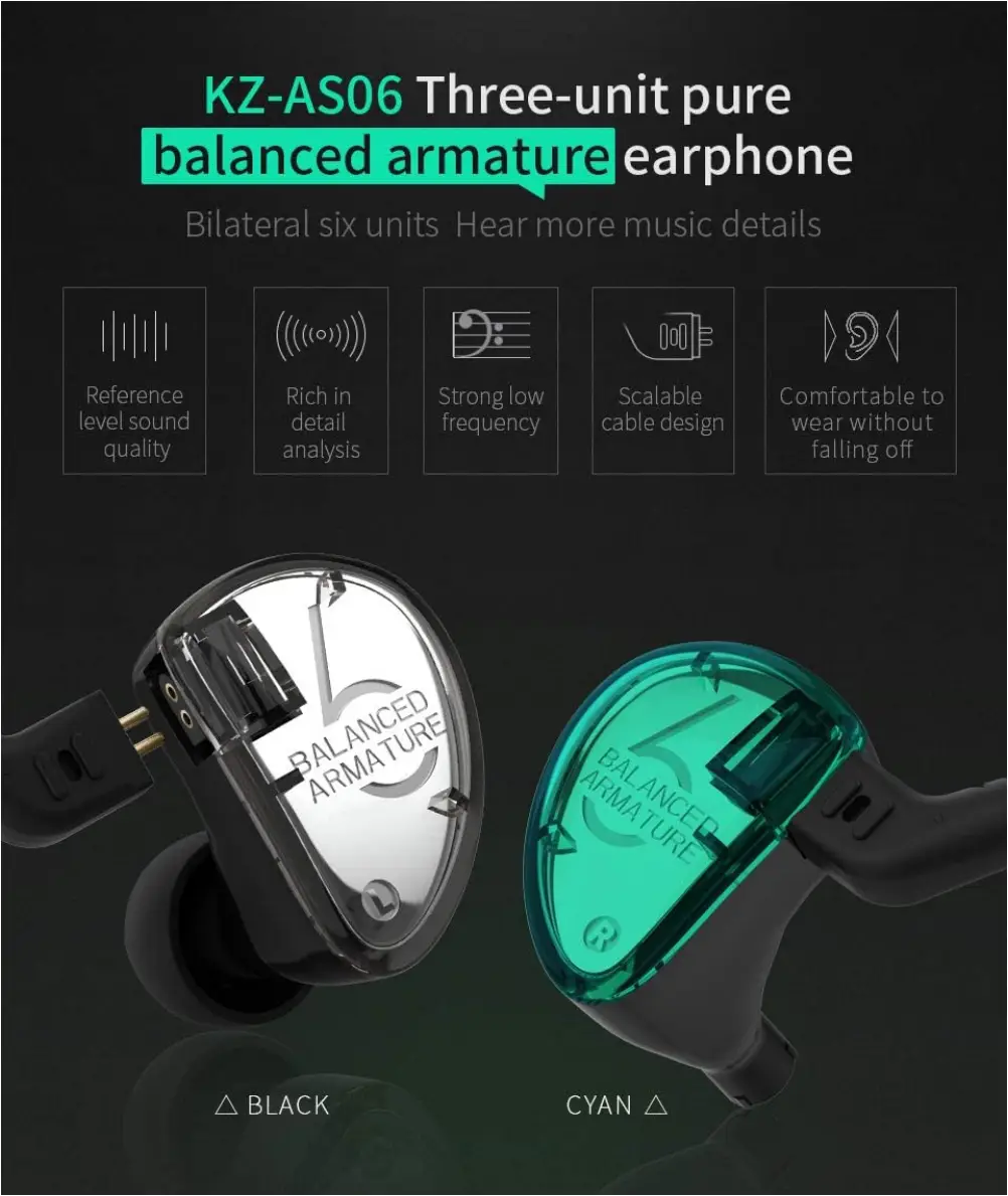 KZ multi driver HiFi earphones for detailed sound listening