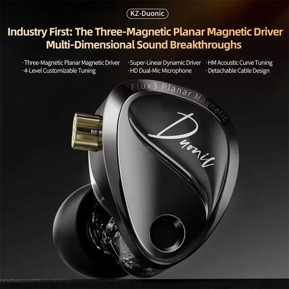 KZ Duonic Three-Magnetic Planar IEM KZ Duonic Three-Magnetic Planar Magnetic Driver IEM with silver-plated cable
