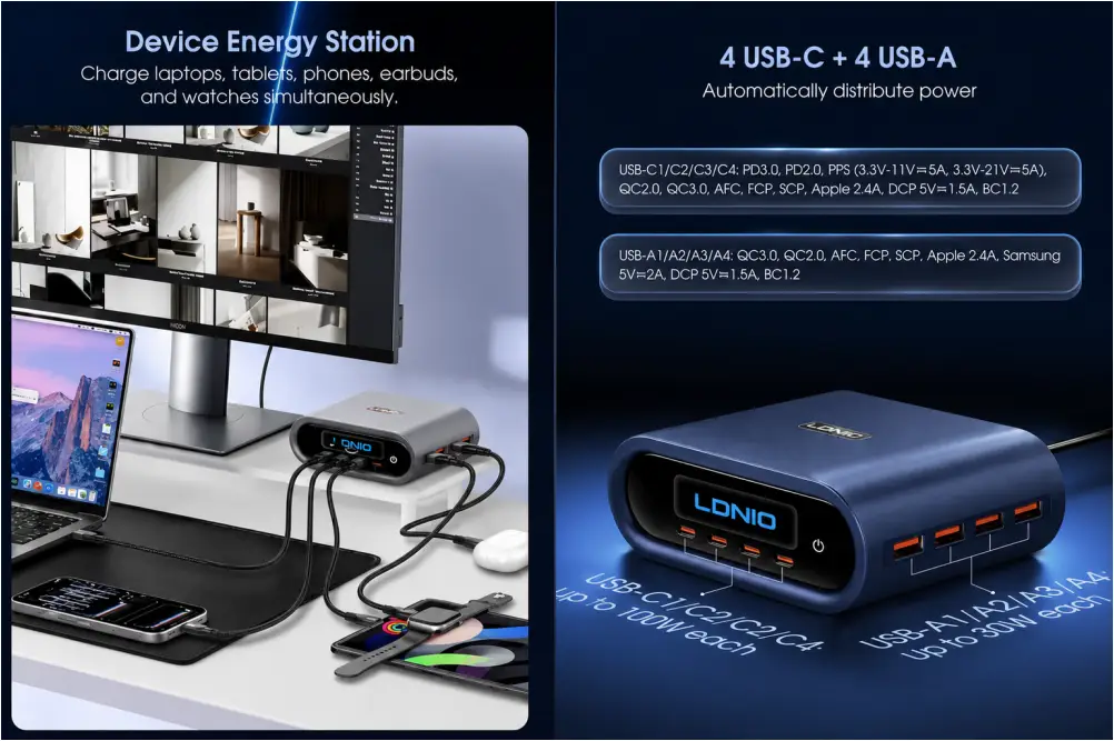 LDNIO Q17 fast charging station premium desktop design