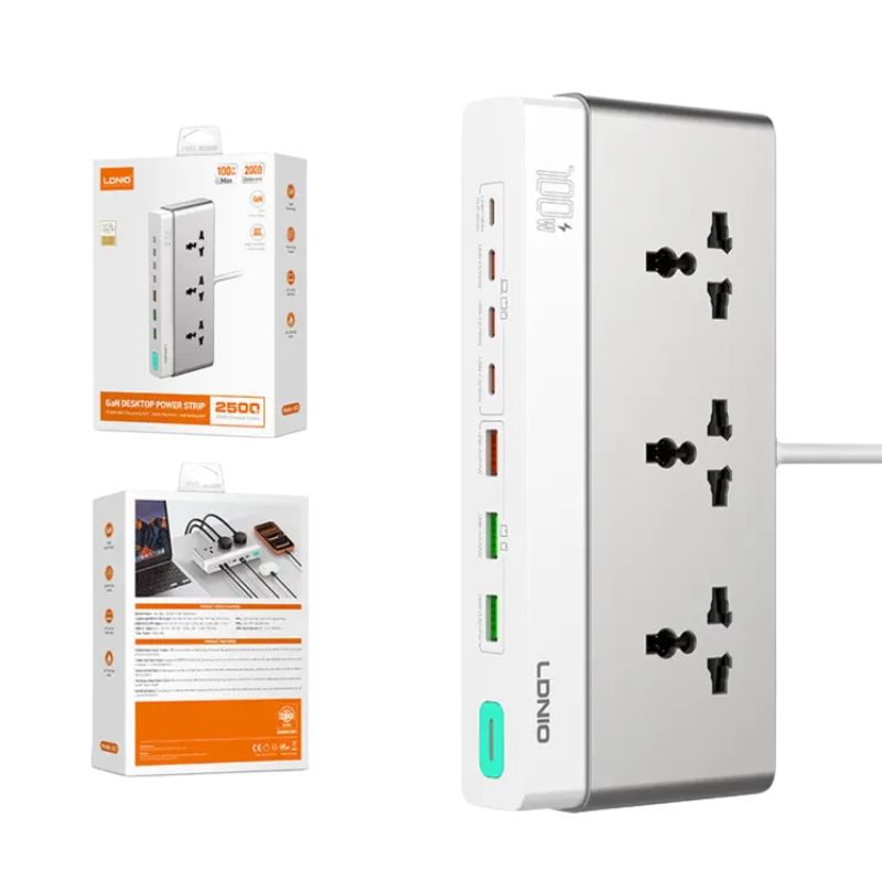 LDNIO SC3 GaN 100W PD Power Strip 10 in 1 Desktop Charger with V0 Flame Retardant Safety
