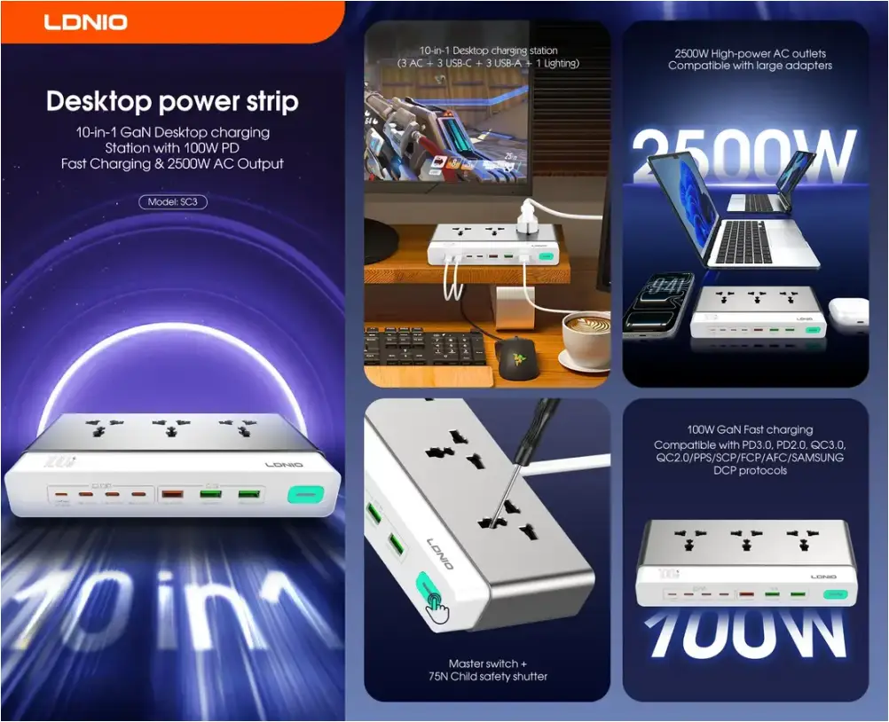 LDNIO SC3 10 in 1 desktop charger compact multi port design