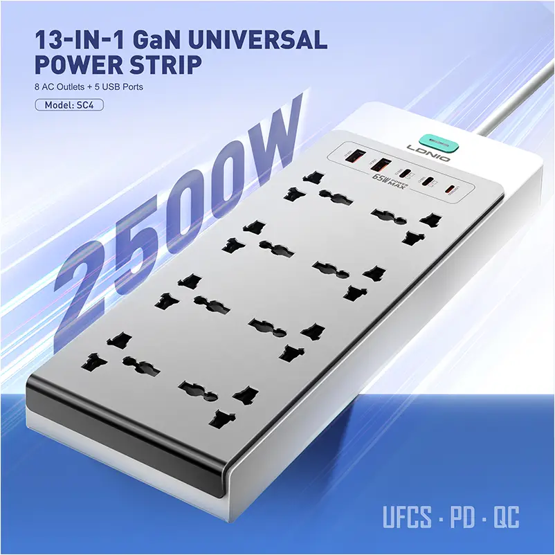 LDNIO SC4 13 in 1 GaN power strip 65W main design multi port charger