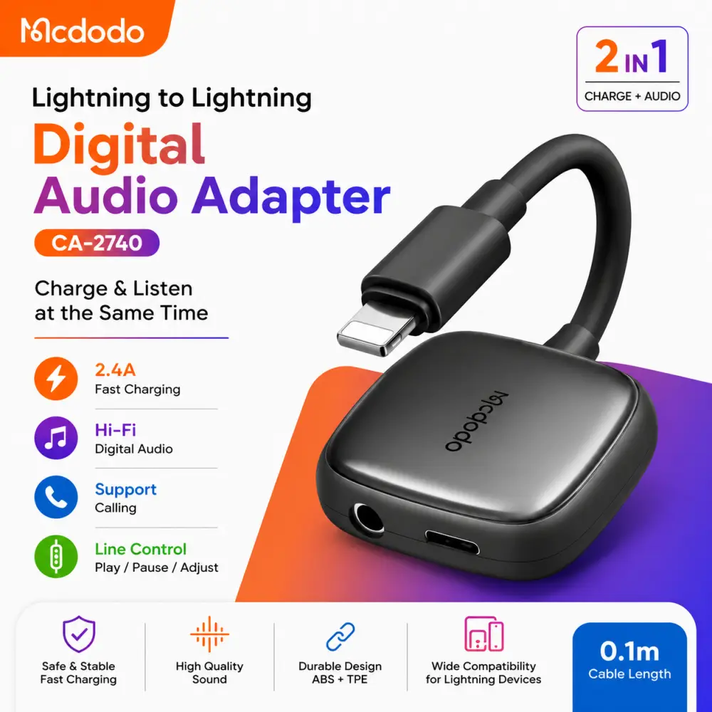 Mcdodo CA-2740 Lightning to Lightning and 3.5mm digital audio adapter with charging and headphone support