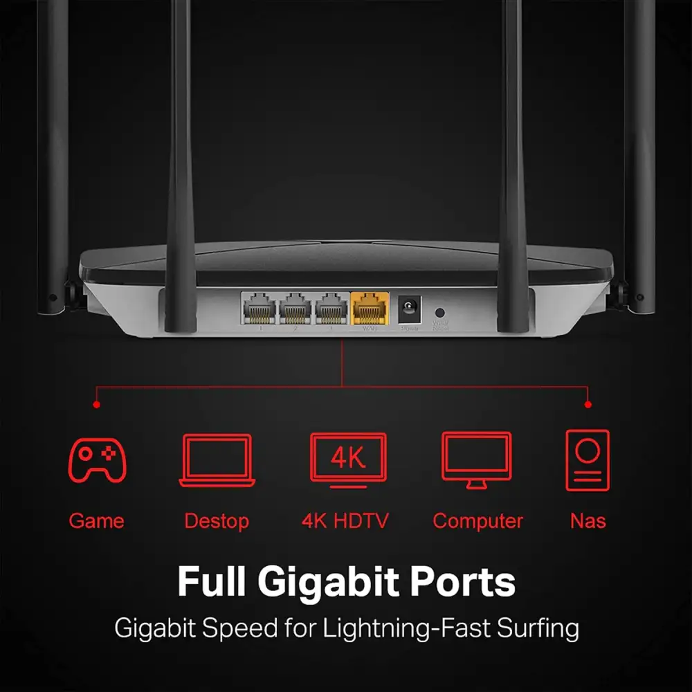 Mercusys AC12G gigabit ethernet ports detail router back panel