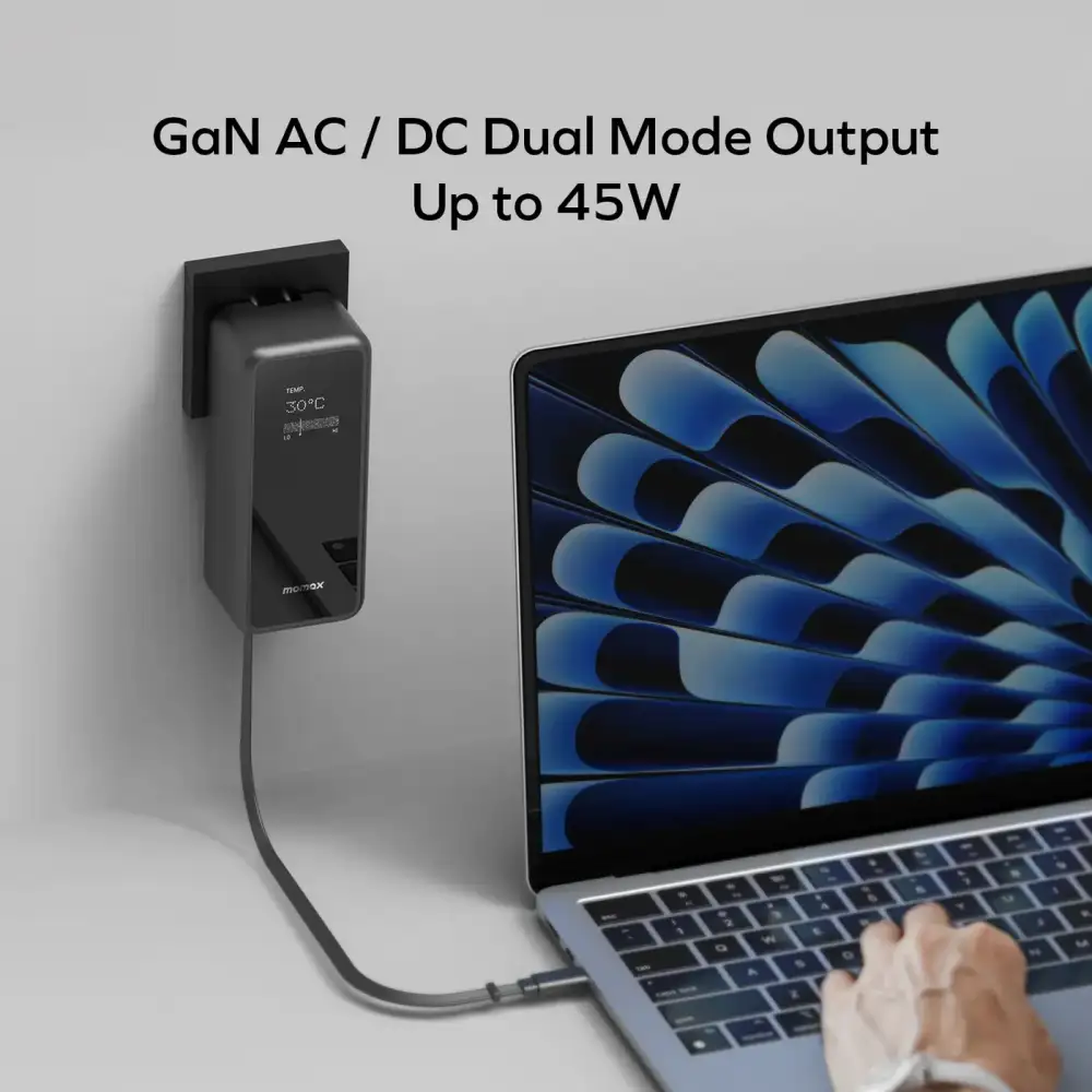 Momax 1-Pac Plus retractable USB-C cable hybrid GaN battery pack design