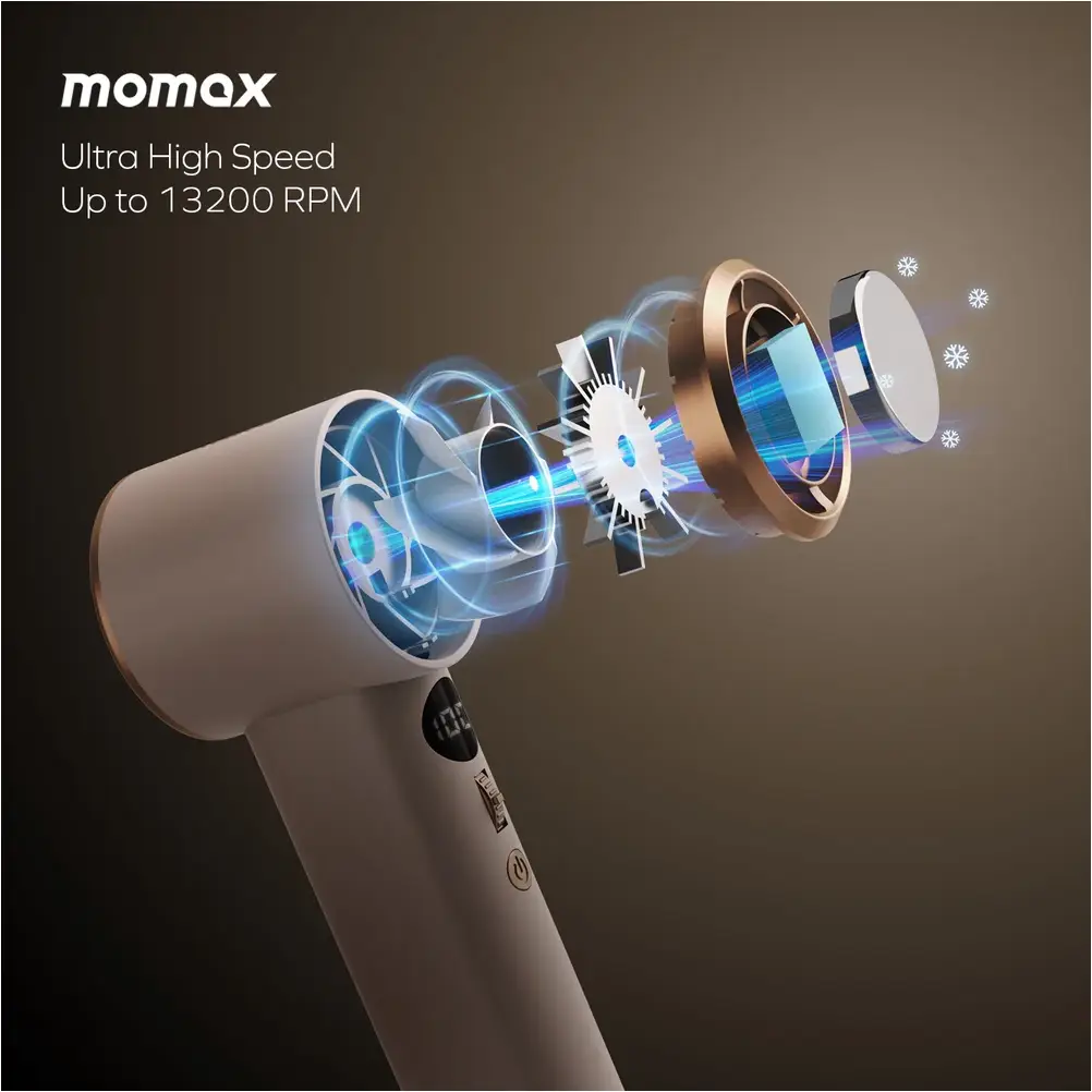 Momax 1Go rechargeable portable fan for travel use
