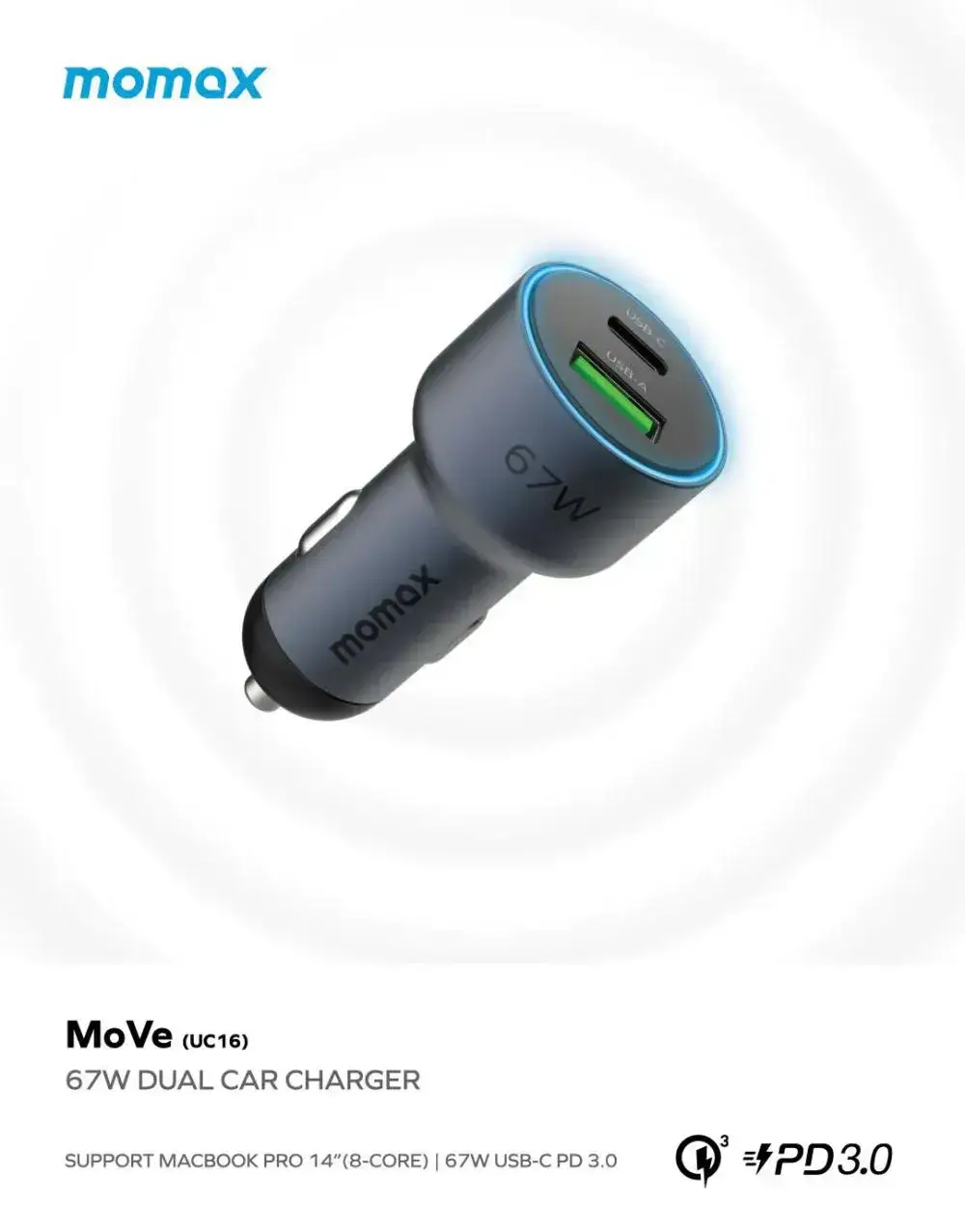 Momax MoVe UC16 67W USB-C USB-A Car Charger