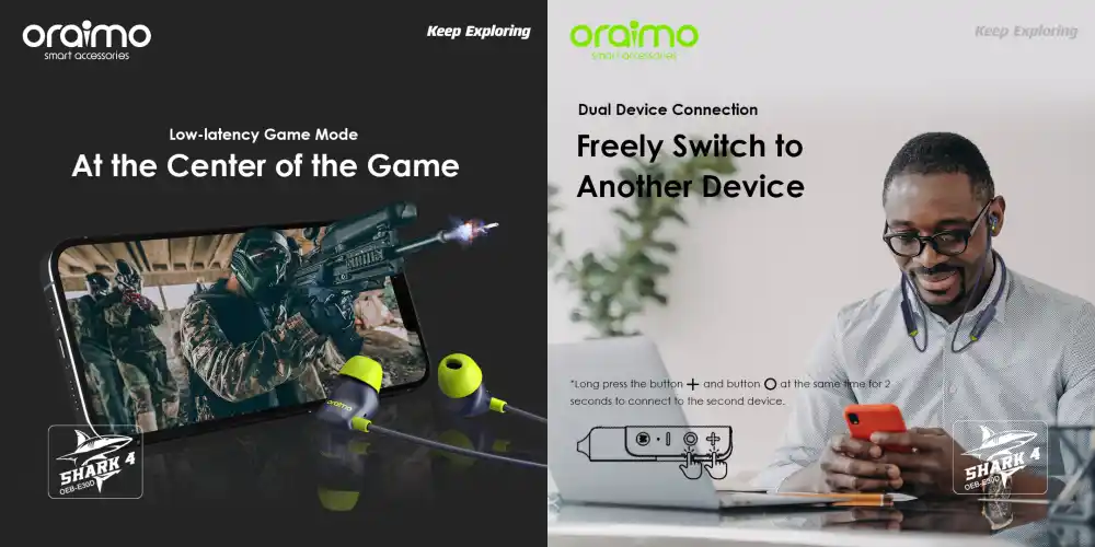 oraimo Shark 4 Dual EQ 20-hr Playtime IPX5 Waterproof Neckband Wireless Earphone
