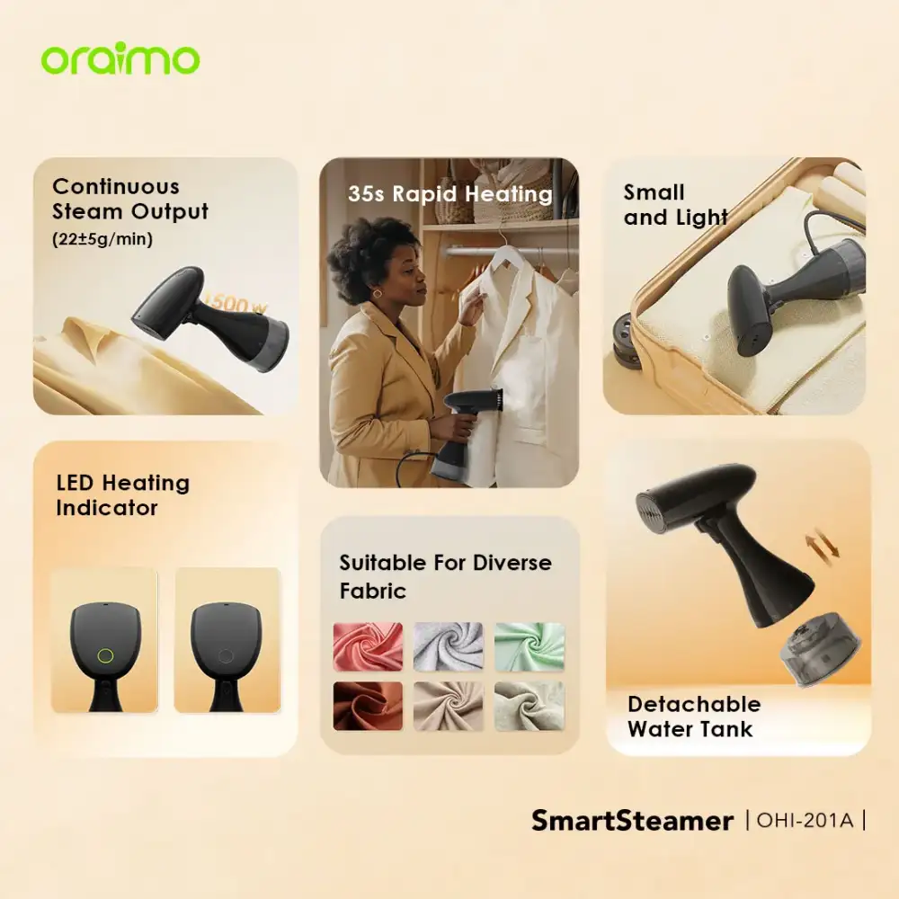 Oraimo SmartSteamer 1500W Handheld Garment Steamer Features