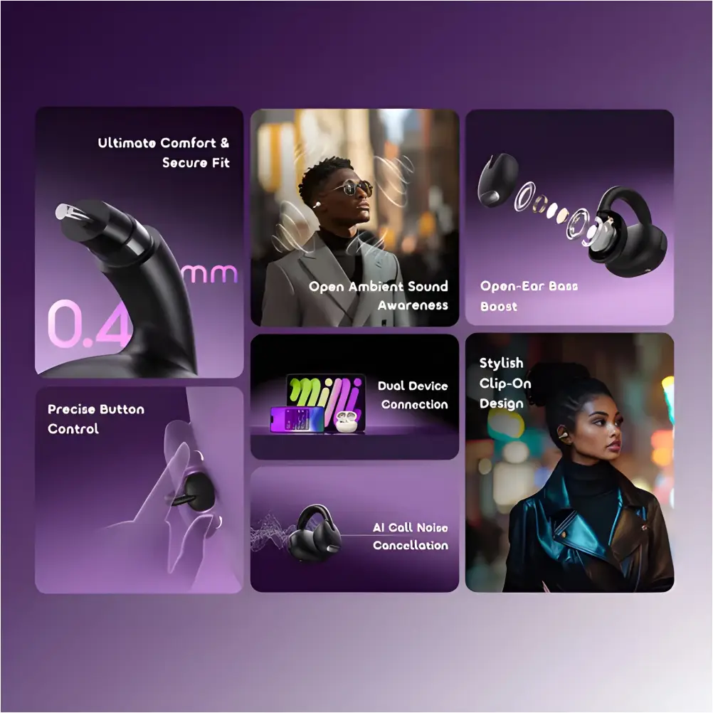 oraimo open ear bluetooth earbuds close up premium build