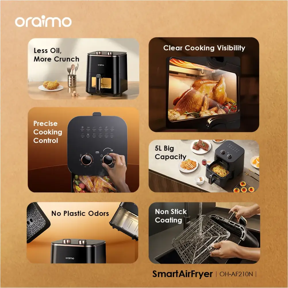 Oraimo 1500W 5 liter air fryer modern kitchen appliance design