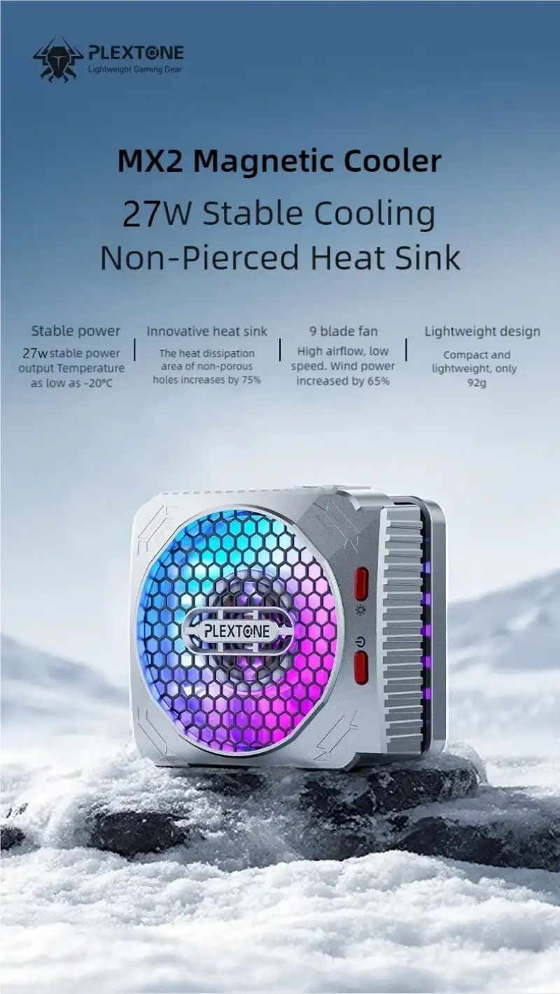 Plextone MX2 MXZ radiator fan cooler 30W mobile gaming cooler front view
