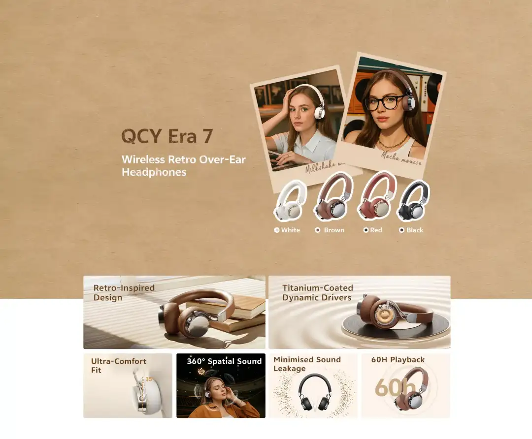 QCY Era 7 wireless retro over ear bluetooth headphones ergonomic comfort design Bangladesh