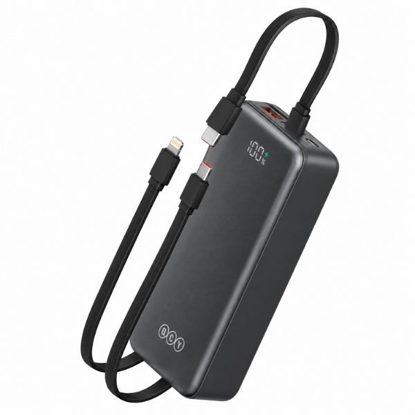 QCY Pulse PB30B 30000mAh Power Bank with 3 Built-in Cables