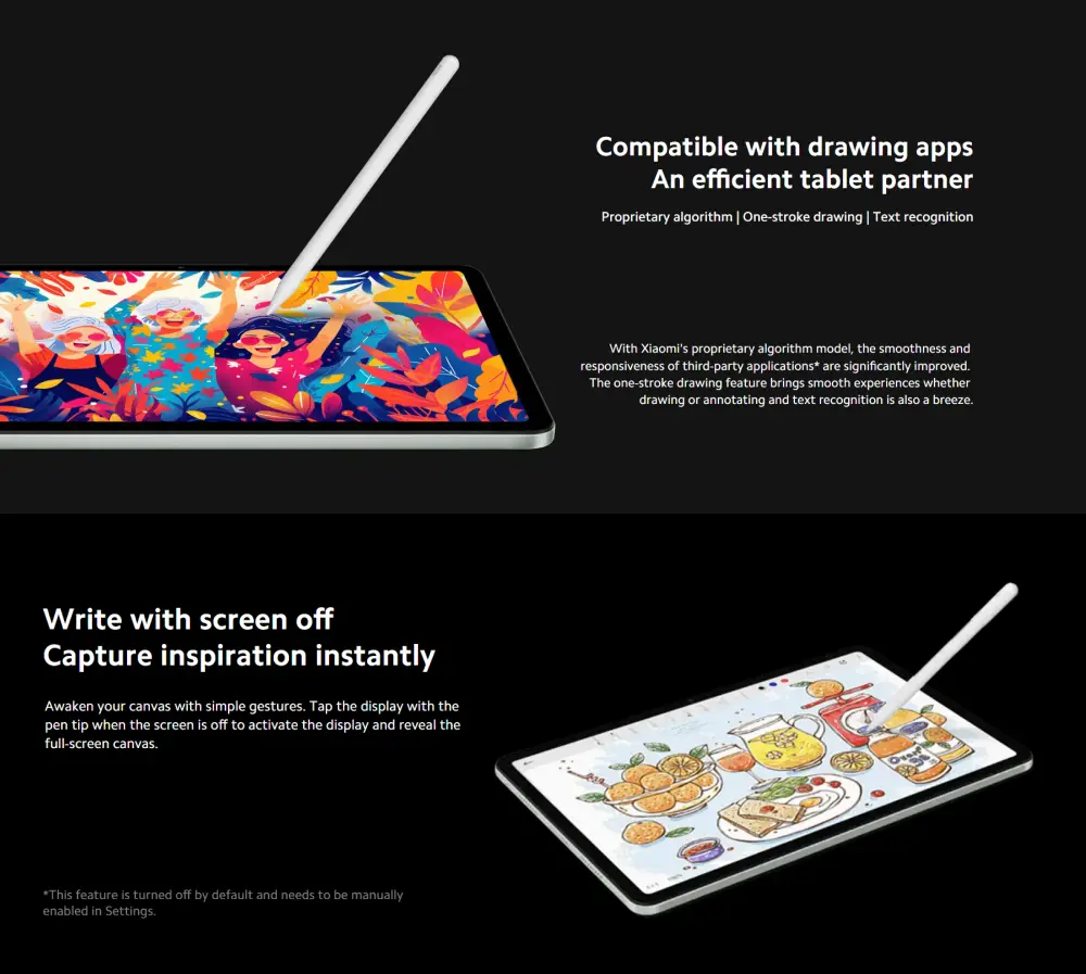 Redmi Smart Pen drawing and screen-off writing features on Redmi Pad Pro tablet