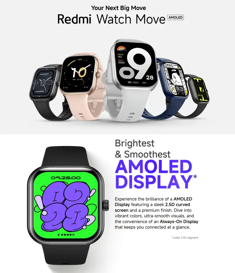Redmi Watch Move AMOLED Bluetooth Calling Smartwatch with 1.85-inch display and multiple color variants