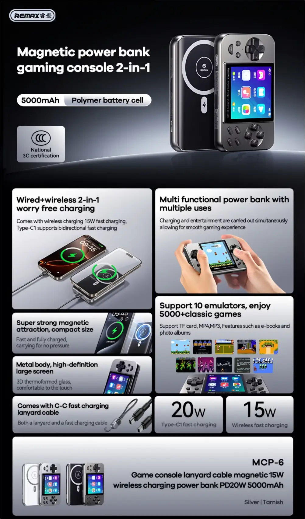 REMAX 5000mAh portable gaming charger for smartphones