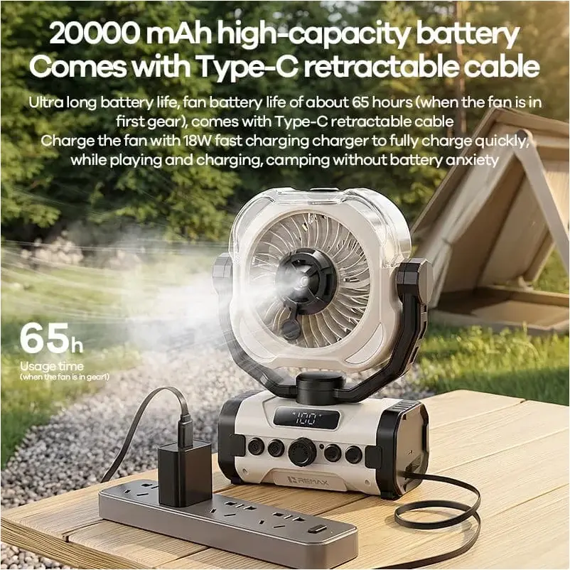 REMAX RS-ZF20 Outdoor Spray Cooling Fan with 20000mAh Battery