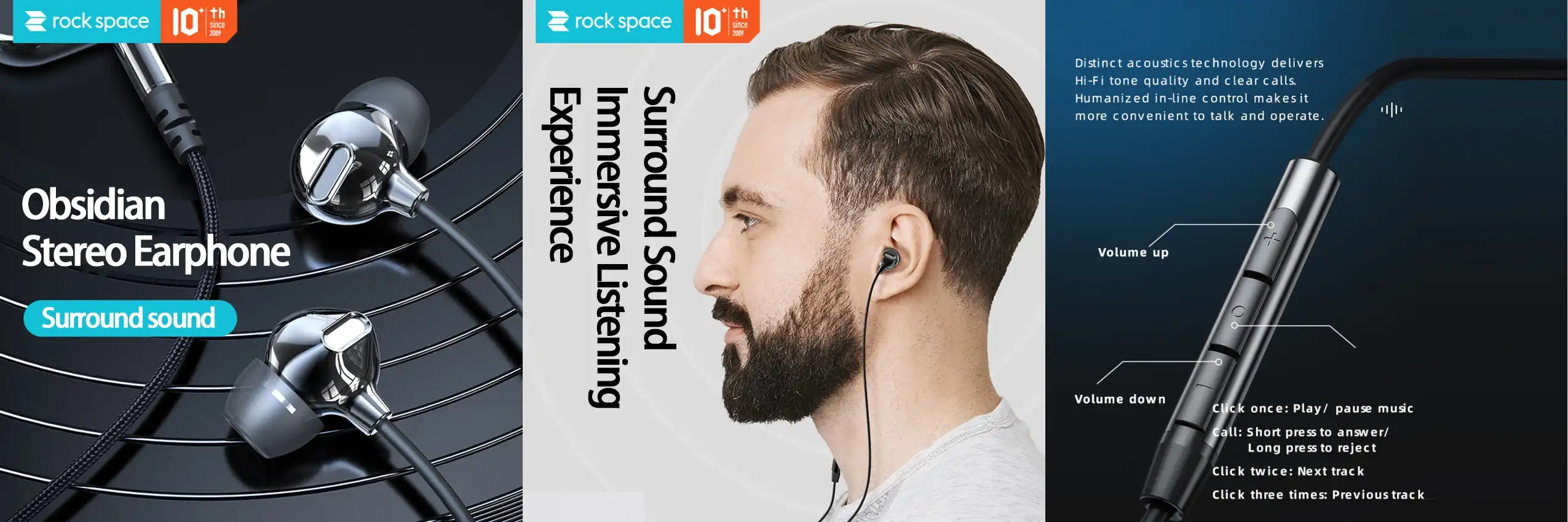 Rock Space Obsidian Wired Earphone with 10mm Driver