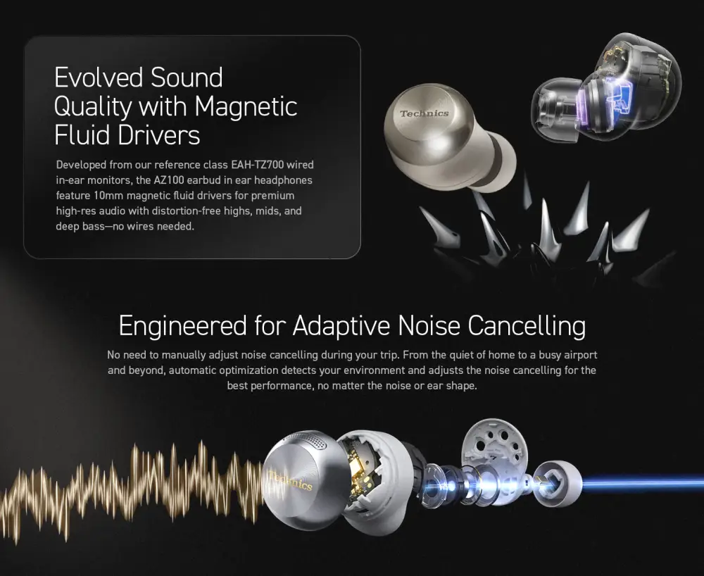 Technics EAH-AZ100 Magnetic Fluid Driver and Adaptive Noise Cancelling Technics EAH-AZ100 Magnetic Fluid Driver and Adaptive Noise Cancelling