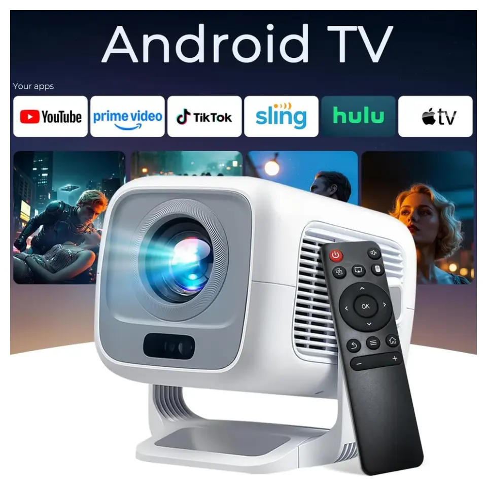 TP300 NTV Android TV Projector with WiFi Bluetooth Remote Control and Built-in Streaming Apps for Home Theater