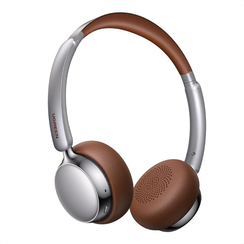 UGREEN Studio Plus 80Hrs Active Noise-Cancelling Headphones, Silver Mist & Leather Brown (95629)