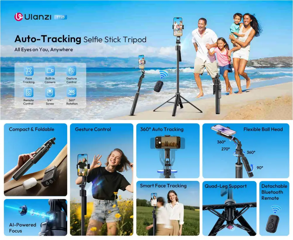 Ulanzi TT23 smartphone auto tracking tripod for stable video recording
