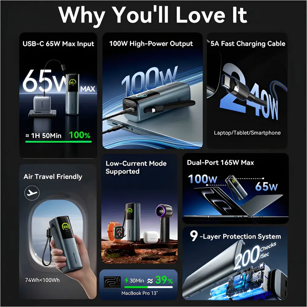 Vention built in cable powerbank for travel and daily use