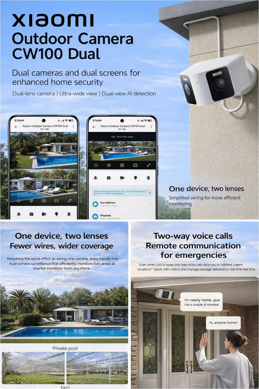 Xiaomi CW100 dual outdoor camera main design for home security
