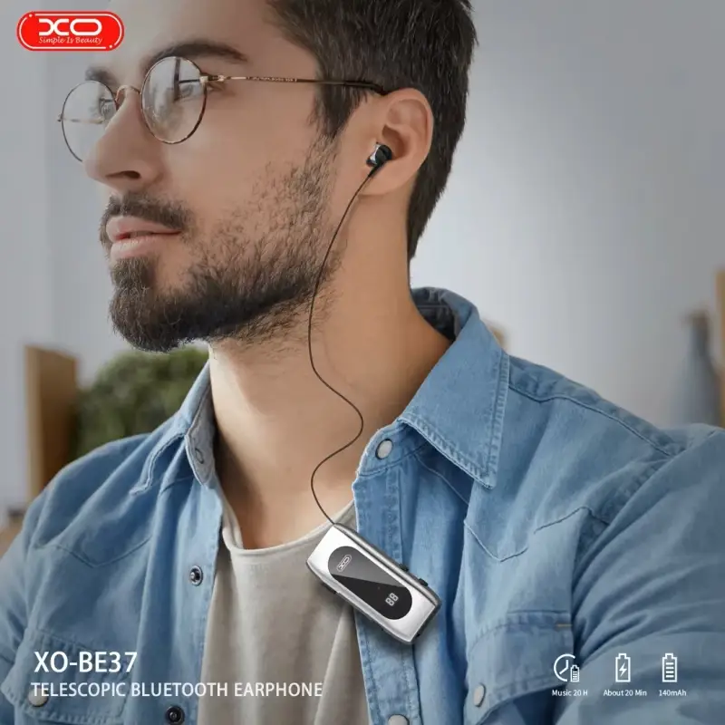 XO BE37 wireless headset side view sleek black design