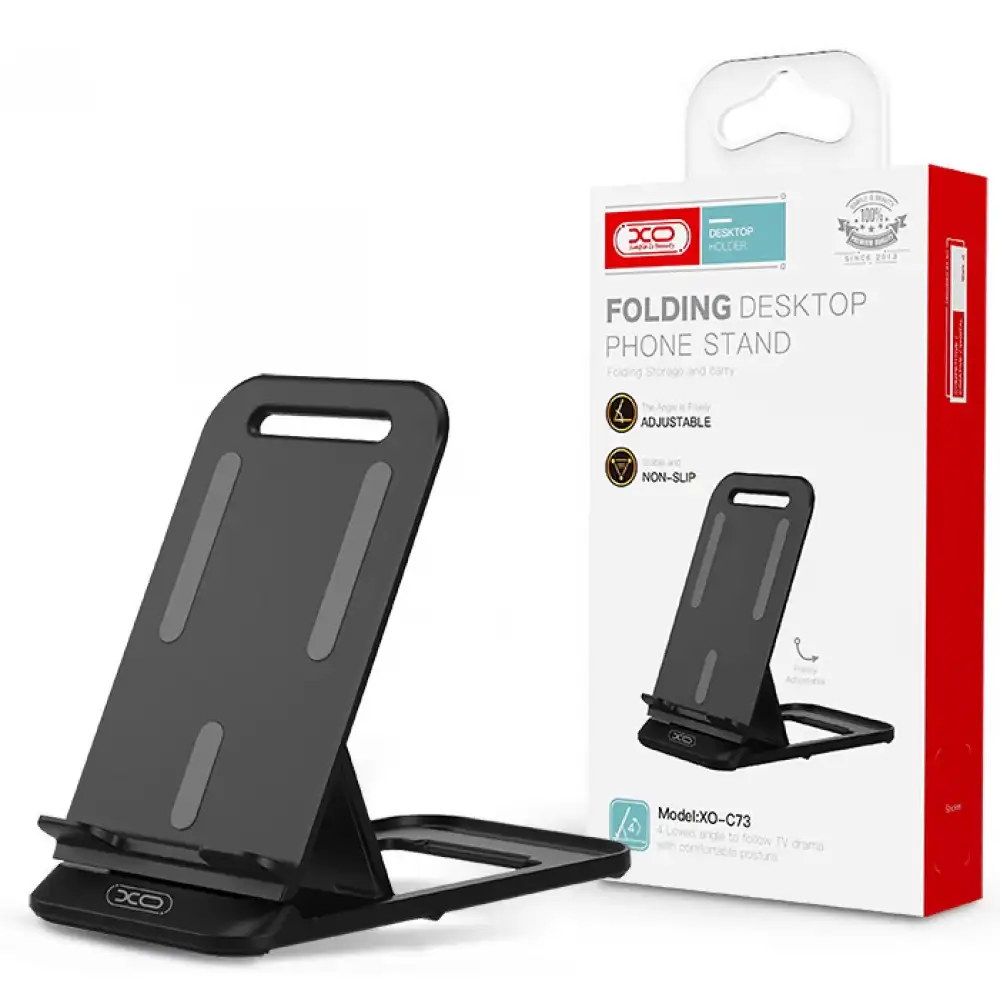 XO C73 adjustable foldable device stand for smartphone and tablet black color