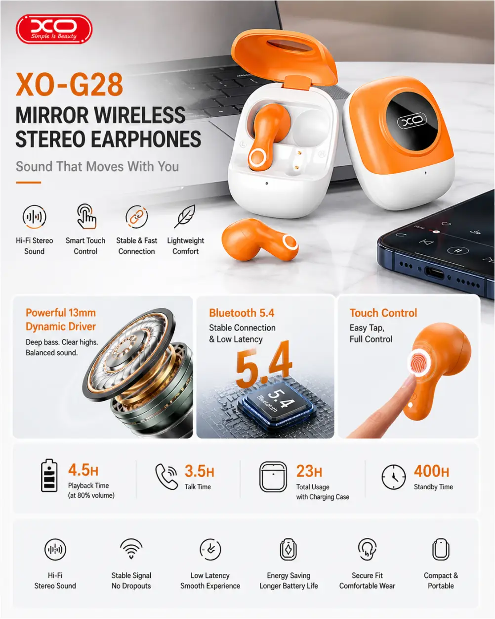 XO G28 TWS earphone main design