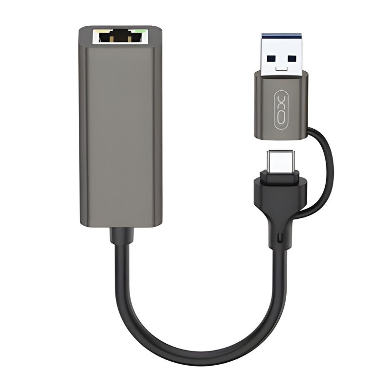 XO HUB018 USB to TypeC 2 in 1 RJ45 network cable converter 100M